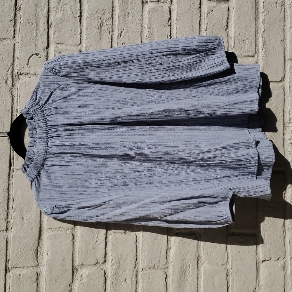 Listicle ruffle neck textured top